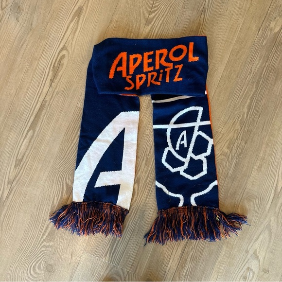 Aperol Spritz reversible Ski Scarf Orange & Blue Tassel Winter Wrap Apres-Ski - Picture 2 of 9